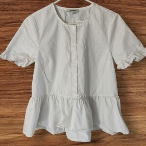 Madewell White Peplum Button-Front Blouse
